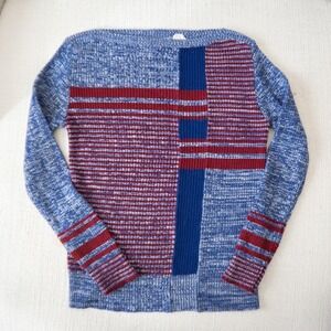 Blue and Burgundy Block Abstract Knit Boatneck Sweater Kids Size K-12